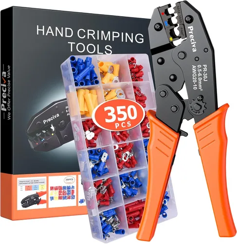 Miniatura 8 de Kit de Herramientas de Crimpado de Terminales de Cable con Nuevo Diseño de Mango, Preciva AWG20-10 Herramienta de Crimpado de Trinquete Aislada