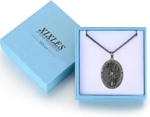 Miniatura 131 de Collar con colgante de plata de ley 925 con medalla de San Patrón, joyería religiosa para hombres y mujeres, con cadena de acero inoxidable 316L
