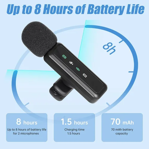 Miniatura 5 de Micrófono Lavalier inalámbrico para iPhone, mini micrófono con pantalla LED, Plug and Play, reducción de ruido, micrófono de teléfono para grabación