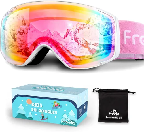 Miniatura 10 de Freela Gafas de esquí y snowboard para niños pequeños (3-14) jóvenes anti niebla anti UV gafas niñas niños equipo de esquí de nieve Lente plateada B