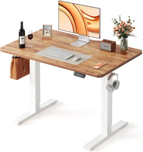 Miniatura 36 de FEZIBO Escritorio de pie, 48 × 24 pulgadas, altura eléctrica ajustable, para sentarse y ponerse de pie, escritorio de oficina para computadora