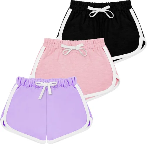 JOCMIC Pantalones cortos deportivos para niñas, paquete de 3 pantalones cortos para correr, pantalones cortos de entrenamiento para niños