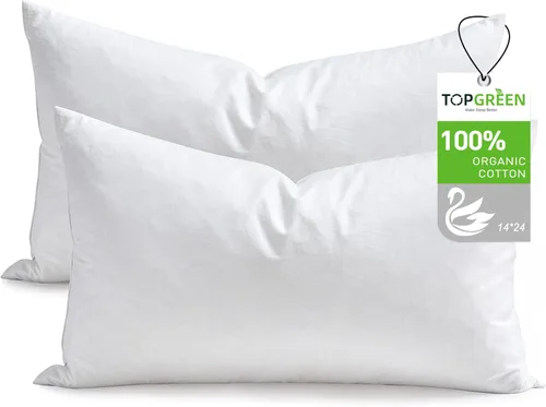 Miniatura 18 de TOPGREEN Rellenos de Almohada de Plumas y Plumón 12 x 12 pulgadas, Juego de 2, Funda de Algodón 100% Orgánico, Almohadas Decorativas Cuadradas
