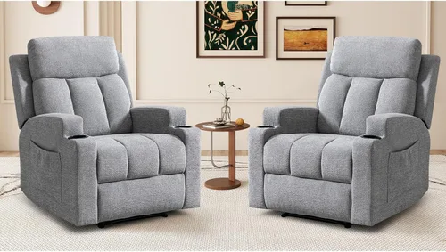 Miniatura 17 de CANMOV Silla reclinable manual con masaje y calor, cómodo sofá reclinable con brazos y respaldo acolchados, sofá reclinable manual individual con 2
