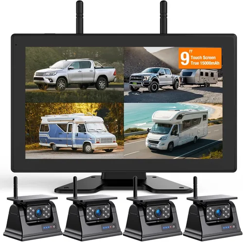 Miniatura 11 de Cámara de respaldo inalámbrica solar magnética Plug and Play 7 pulgadas 1080P HD DVR IPS, visión nocturna IR, instalación solar impermeable IP69