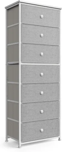 Miniatura 10 de Mifuro Cómoda alta para dormitorio con 6 cajones, torre organizadora de almacenamiento vertical, cómoda con cubos de tela, marco de acero, parte