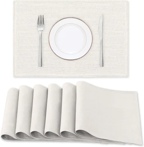 Miniatura 18 de H.VERSAILTEX Juego de 4 manteles individuales de lino de alta calidad para mesa de comedor, a prueba de derrames, impermeables, resistentes al