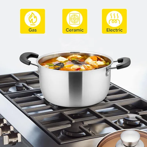 Miniatura 2 de E-far Olla de 3 cuartos de galón, olla de sopa de metal de acero inoxidable con tapa de vidrio para cocinar, saludable y libre de óxido, resistente
