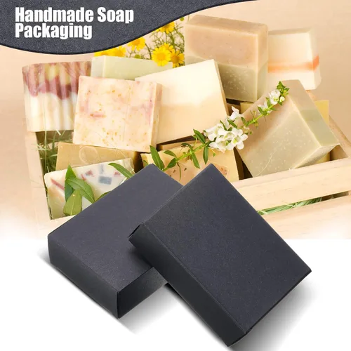 Miniatura 4 de Gersoniel 50 cajas de jabón de papel kraft para hacer jabón casero, suministros para recuerdos de fiesta, sin ventana, embalaje de envoltura de Negro