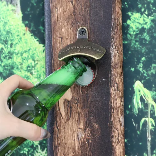 Miniatura 4 de Abridor de botellas magnético de montaje en pared, abrebotellas de bronce antiguo, abridor superior de botella de acero inoxidable