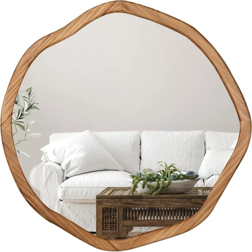 Miniatura 8 de ULIKE Espejo redondo de madera, espejo de pared circular irregular de 24 pulgadas con marco de madera, soporte de pared decorativo rústico