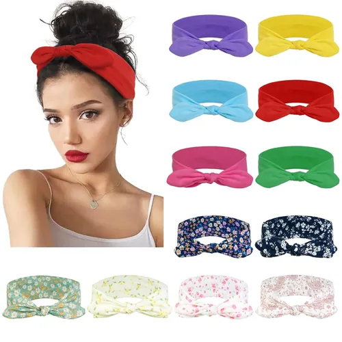 Miniatura 12 de Huachi - 12 unidades de diademas con lazo para mujer, pañuelos para la cabeza, bandas para el cabello anudadas, orejas de conejo, turbantes