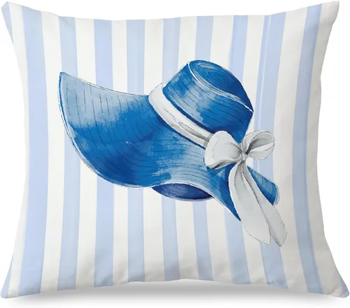 Miniatura 21 de Fundas de almohada costeras de langosta, fundas de almohada náuticas de langosta roja de Nueva Inglaterra con rayas azules y blancas para casa