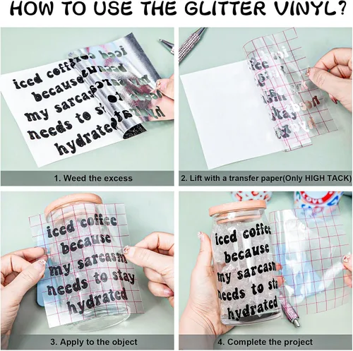 Miniatura 3 de VINYL FROG Vinilo adhesivo brillante de 12 x 60 pulgadas, vinilo permanente con purpurina negra para cortador de manualidades para decoración