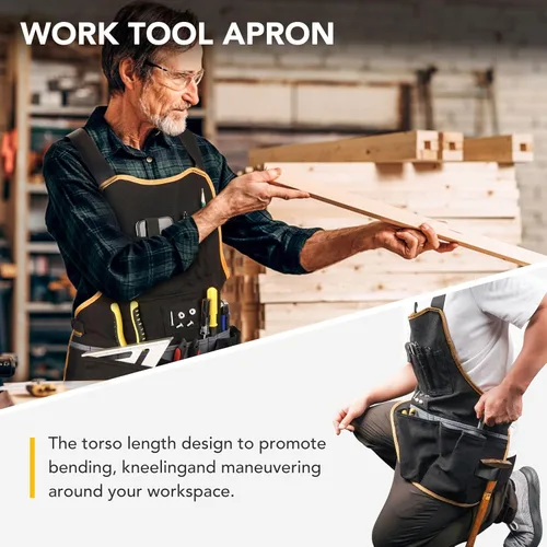 Miniatura 5 de Delantal de herramientas de trabajo para hombres y mujeres, longitud del torso con 21 bolsillos para herramientas, delantal de lona duradero, Naranja
