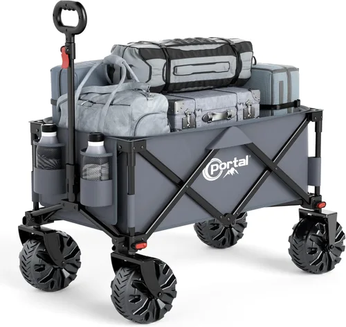Miniatura 14 de PORTAL Carritos de Playa Utilitarios Plegables de Servicio Pesado con Ruedas Todo Terreno para Exteriores, Campamento, Jardín, Compras, Comestibles