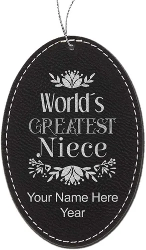 Miniatura 5 de LaserGram Personalized Christmas Ornament, World's Greatest Niece, Faux Leather, Custom Laser Engraved Gift Idea (Oval Shape, Gray)