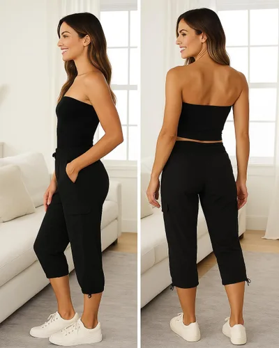 Miniatura 15 de RBX - Pantalón capri deportivo con cordón,ligero, con bolsillos y estilo cargo, para mujer