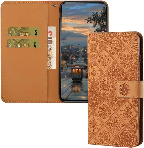 Miniatura 13 de Funda compatible con iPhone 12 Mini con tarjetero de cuero con tapa abatible, estampado retro con función atril, funda protectora magnética