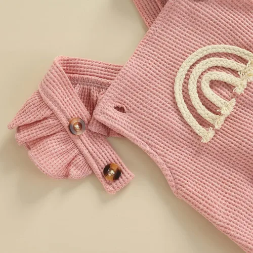 Miniatura 4 de Hnyenmcko Mameluco para bebé recién nacido, con estampado de arco iris, sin mangas, con volantes, sin espalda