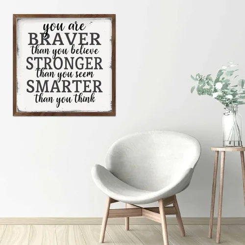 Miniatura 2 de Farmhouse Rustic Wood Framed Signs 7x7 Inch,Youre Braver Than You Believe Wooden Sign with Frame Modern Wood Sign Wall Plaque Art for Kitchen