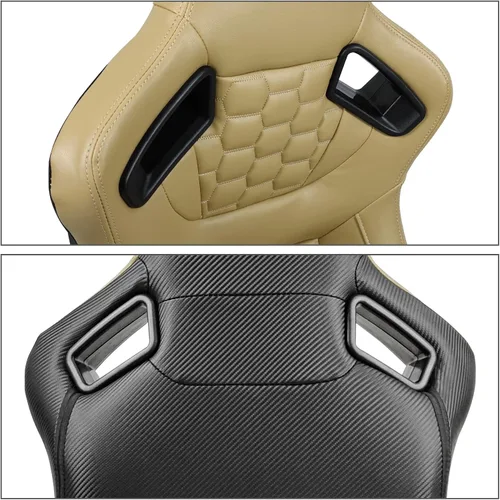 Miniatura 9 de IKON MOTORSPORTS, Asientos universales para vehículos de carreras con deslizadores dobles, asientos deportivos reclinables de cuero PU beige + cuero