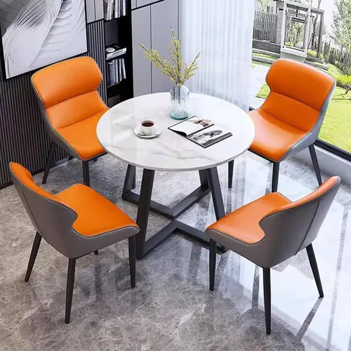 Miniatura 8 de Juego de mesa de comedor redonda para 4, juego de sillas de mesa de negociación de cocina, juego de mesa de comedor redonda pequeña tapizada, sillas