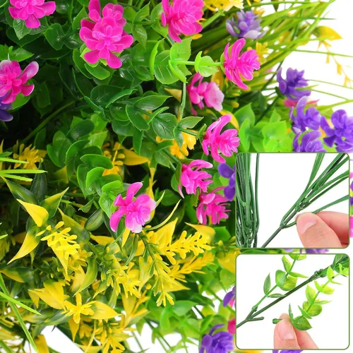 Miniatura 3 de 36 paquetes de flores artificiales para exteriores, resistentes a los rayos UV, flores falsas de plástico, arbustos sintéticos, plantas
