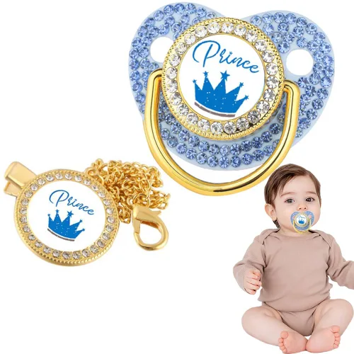 Chupete de diamantes brillantes con clip de cadena, juego de lujo para recién nacido, cadena para chupete de princesa recién nacida, chupete