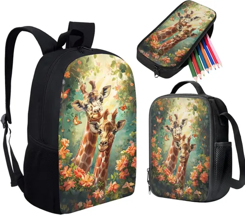 Miniatura 137 de HUGS IDEA Juego de 3 bolsas escolares con aislamiento térmico para el almuerzo, estuche para lápices