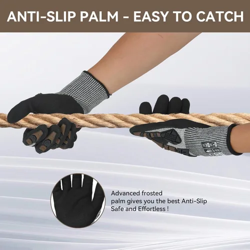 Miniatura 6 de Guantes de trabajo de seguridad, guantes de impacto para hombres y mujeres, resistentes a los cortes, antideslizantes, guantes de trabajo pesado
