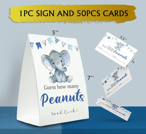 Miniatura 2 de Guess How Many Peanuts Elephant - Cartel de 50 tarjetas para baby shower, 5 x 7 pulgadas, multicolor