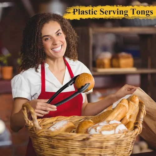 Miniatura 6 de Tessco for you 100 pinzas de plástico para servir a granel, pinzas desechables de plástico de 9 pulgadas, pinzas de ensalada resistentes para Negro