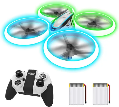 Q9s Drones para niños, dron RC con retención de altitud y modo sin cabeza, cuadricóptero con luz azul y verde, hélice de protección completa, 2