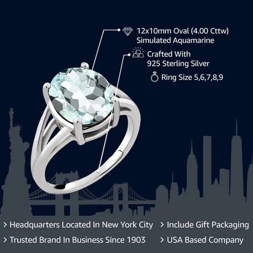 Miniatura 98 de Gem Stone King Anillo solitario con piedra preciosa de 3.00-7.00 quilates Plata de ley 925 Ovalado de 0.47 x 0.49 pulgadas Anillo
