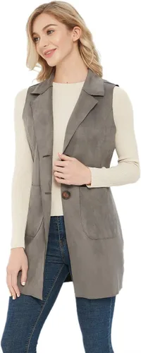 Miniatura 2 de Charis Allure Chaleco largo de gamuza sin mangas para mujer, con solapa y parte delantera abierta