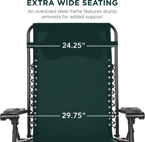Miniatura 3 de Best Choice Products Silla de gravedad cero de gran tamaño, plegable para patio al aire libre, reclinable, con soporte para tazas, bandeja de Verde