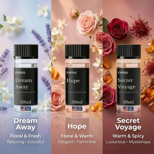 Miniatura 2 de Scentia Aceite difusor para fragancia para el hogar, colección de fragancias femeninas florales (3 × 1.7 fl oz), aceites aromáticos de lujo Dream