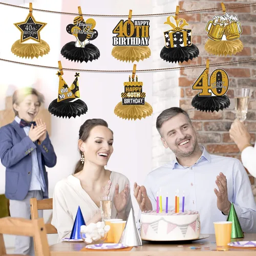 Miniatura 3 de 8 piezas de decoración de cumpleaños 40 para mujeres y hombres, decoración de mesa de 40 años, decoración creativa de mesa de cumpleaños de cuarenta