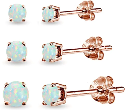 Aretes de tuerca para mujer, aretes de piedra natal, piedra preciosa genuina o sintética, juego de aretes redondos de 0.118 a 0.197 pulgadas, juego
