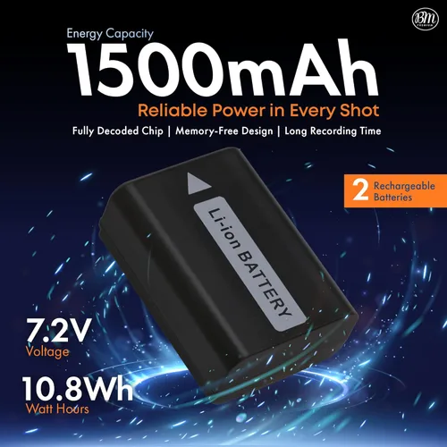 Miniatura 3 de BM Premium 2 baterías NP-FW50 y cargador de doble bahía para Sony ZV-E10, A6100, A6400, DSC-RX1R III, DSC-RX10 IV, DSC-RX10 II, RX10 III, A7 II