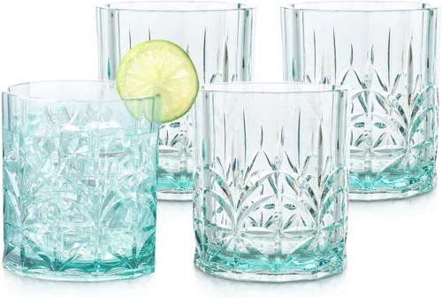 Miniatura 9 de BELLAFORTE Juego de 4 vasos de whisky de plástico Tritan de 13 onzas, vasos de vino irrompibles de corte de cristal inastillables para cócteles