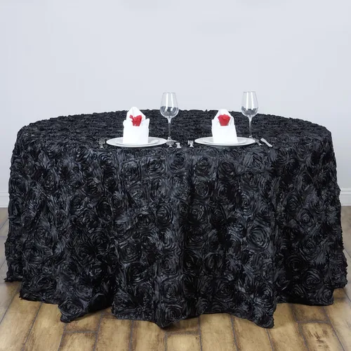 BalsaCircle Mantel redondo con rosetas elevadas de satén negro de 120 pulgadas, para bodas, fiestas, comedor