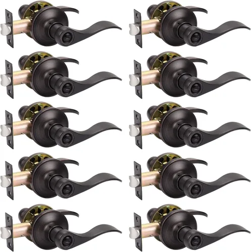 Knobwell - Paquete de 10 manijas de puerta de bronce aceitado, perillas de puerta de privacidad para cama y baño, manija de puerta de estilo onda de