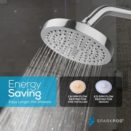 Miniatura 4 de SparkPod Cabezal de ducha de lluvia de alta presión de 6 pulgadas con brazo de ducha de 9 pulgadas, lluvia de alta presión, aspecto moderno de lujo