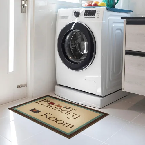 Miniatura 19 de Alfombra lavable a máquina con diseño de texto antideslizante con parte trasera de goma, 2 x 5, para lavandería, para baño, lavadero, 20 x 59