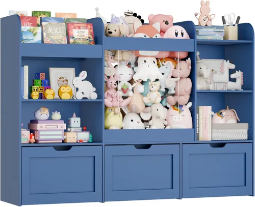 Organizador de juguetes para niños de 61 pulgadas de ancho con almacenamiento de animales de peluche, estantería Montessori con 4 compartimentos,