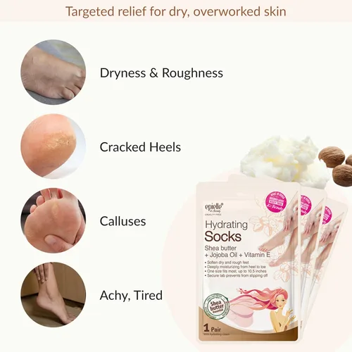 Miniatura 4 de Epielle Máscara Hidratante para Pies 6 Pares, Alivia y Suaviza con Manteca de Karité y Aceite de Jojoba, Calcetines Hidratantes Profundos para Pies