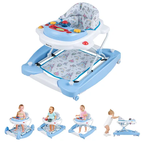 Miniatura 12 de HONEY JOY Andador de bebé, Andador y bouncer plegable de 6 en 1, Andador de actividad para bebé con ruedas, alturas ajustables, mecedora, música