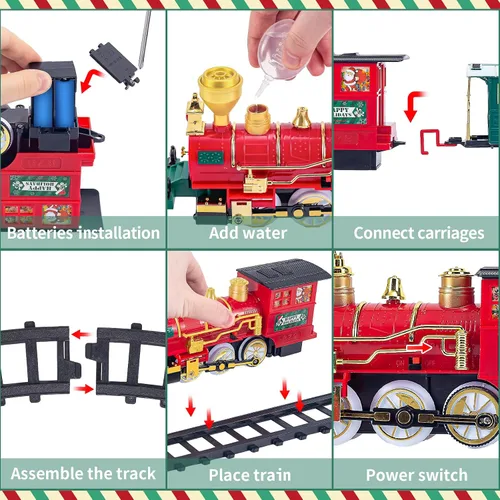 Miniatura 4 de Juego de tren para niños con humo, luces y sonido, juego de tren para debajo del árbol de Navidad, tren de juguete eléctrico para regalos de 3, 4